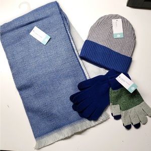 NEW! 4 Piece Winter Wearables Bundle Set, Blue - Scarf, Hat, 2 sets of Gloves